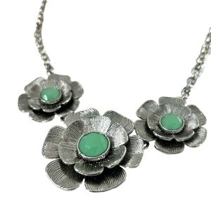 Lia Sophia Silver Tone Trio Flower Necklace
